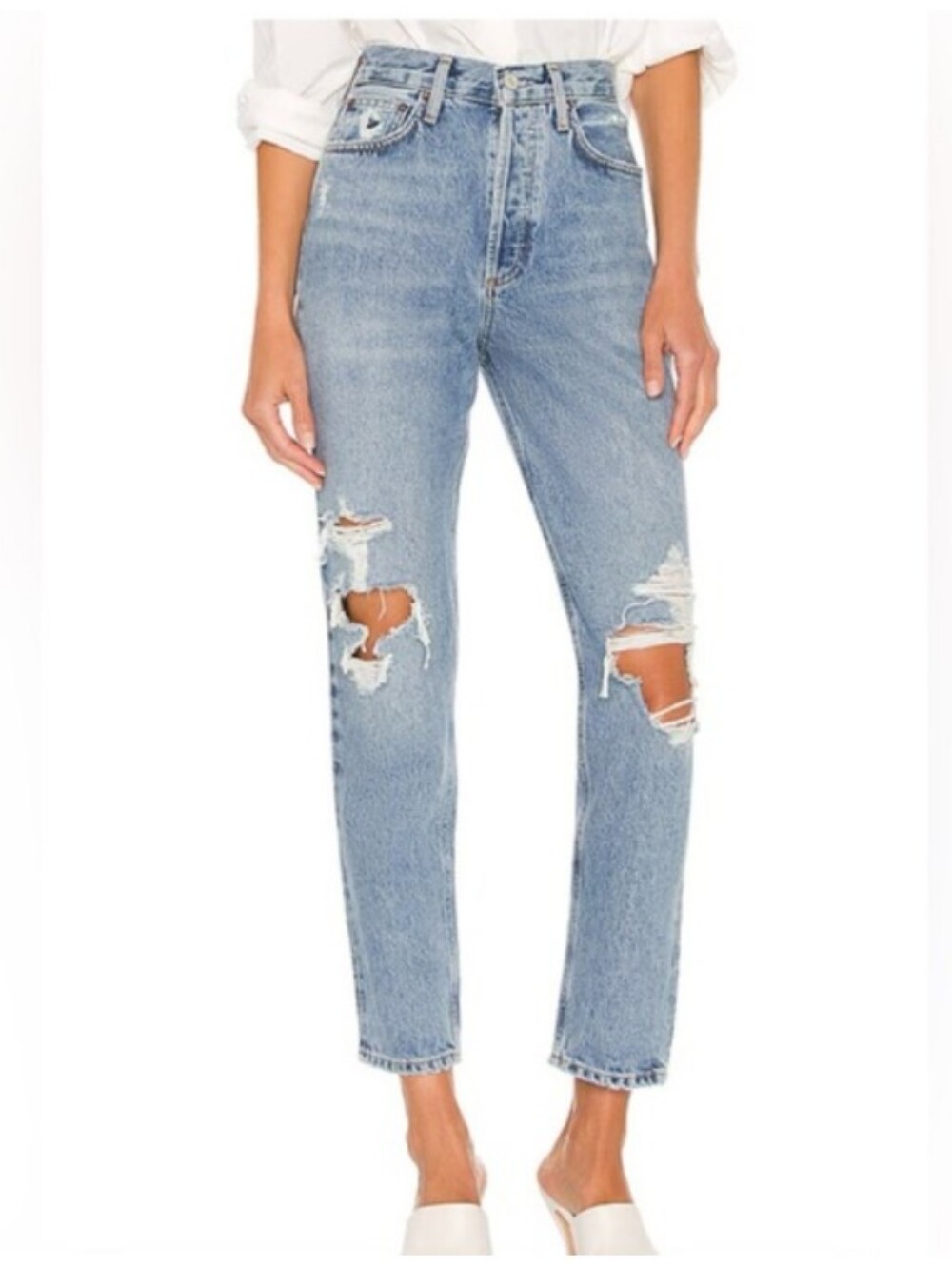 Agolde Fen - sz 26 Light Blue Distressed Straight Jeans